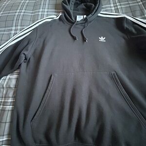 Adidas Men's Black Hoodie with White Stripes